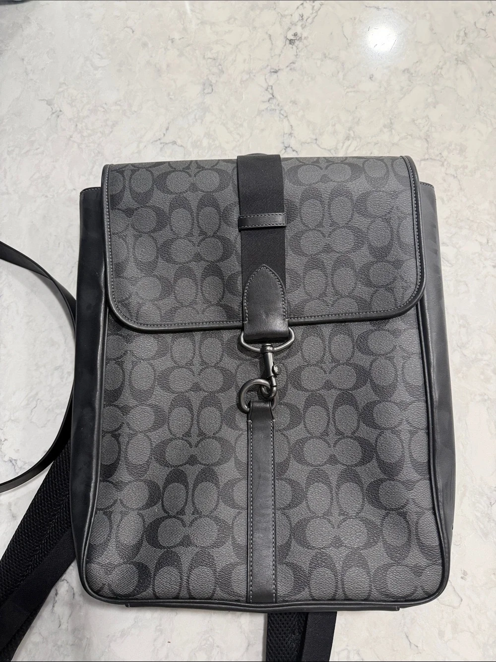 Coach Men's Black and Gray Signature Canvas Backpack